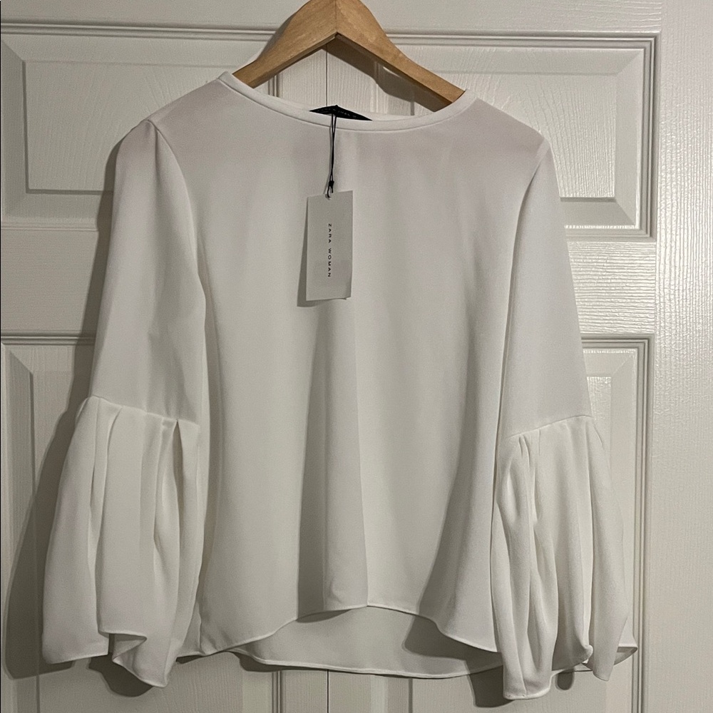 Zara White Blouse with Puff Sleeves